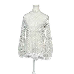 Romantic Sheer Lace Mock Neck Top Victorian Inspired Blouse